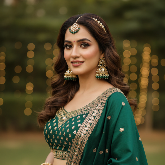 Green Saanvi Kundan Jhumki - Gold