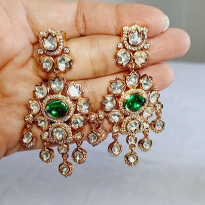 Green Swati Kundan Dangle Earrings