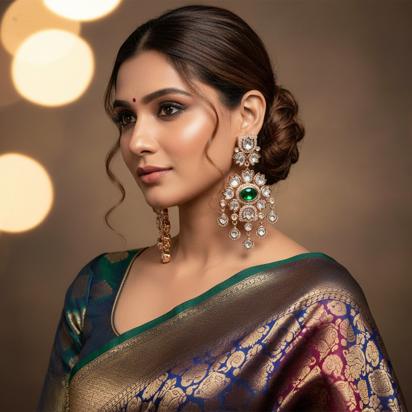 Green Swati Kundan Dangler