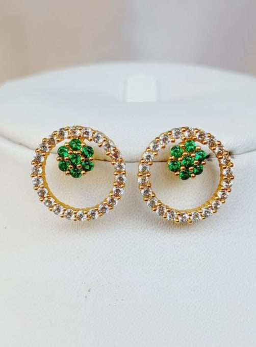 American Diamond Green Zia Stud Earrings in Gold finish