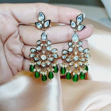 Green Kundan Radha Danglers