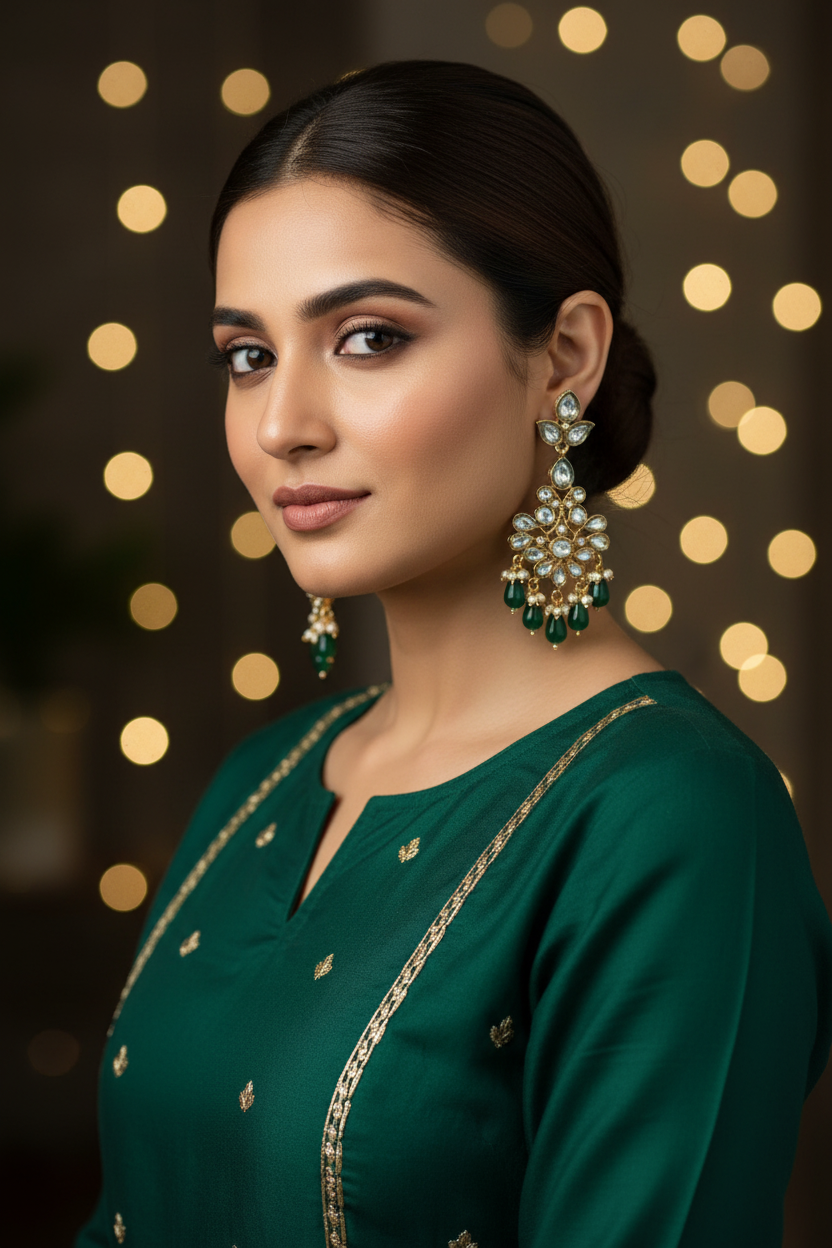 Green Kundan Radha Danglers