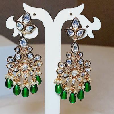 Green Kundan Dangle Earrings 