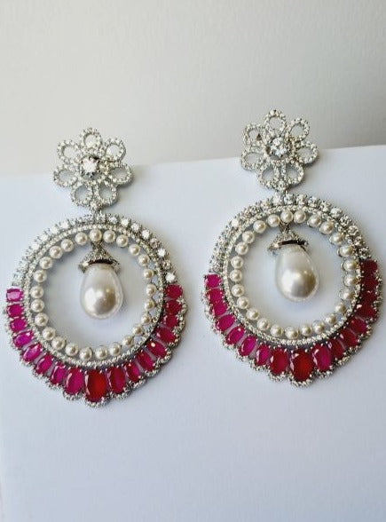 American Diamond Magenta Ziva Chandbali Earrings