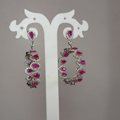 American Diamond Pink Bindiya Hoop Earrings