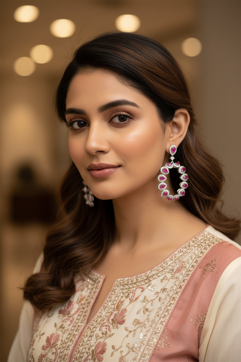 Pink Bindiya Hoop - Silver