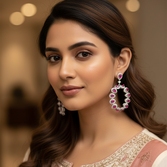 Pink Bindiya Hoop - Silver
