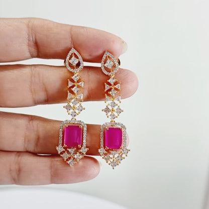 American Diamond Pink Lipi Dangler