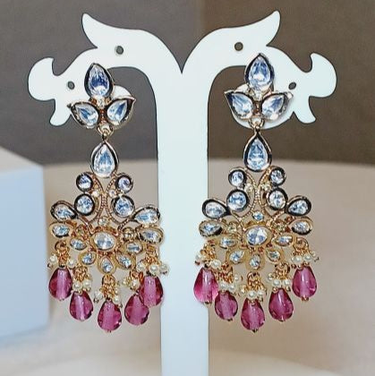 Pink Radha Kundan Dangle Earrings