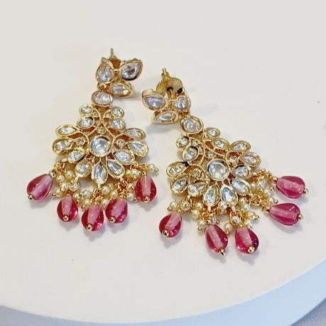 Pink Radha Kundan Danglers