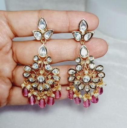 Pink Radha Kundan Danglers