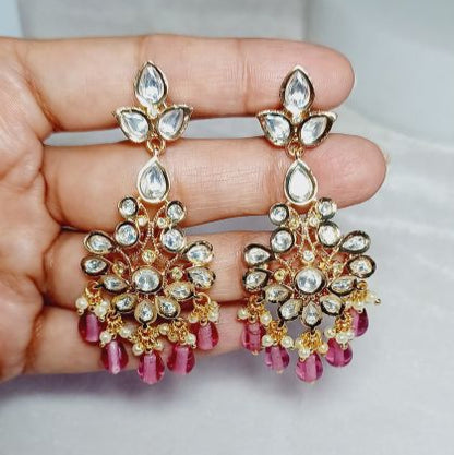 Pink Radha Kundan Danglers