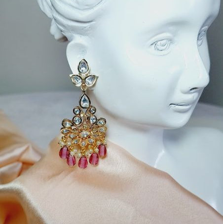 Pink Radha Kundan Danglers