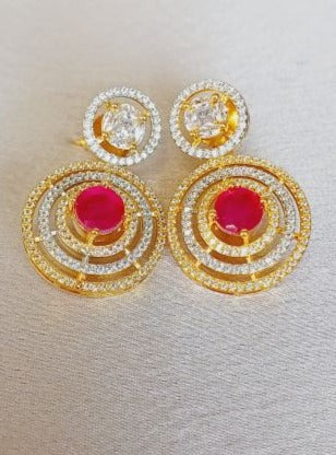 American Diamond Red Amvi Drop Earring in Gold finish