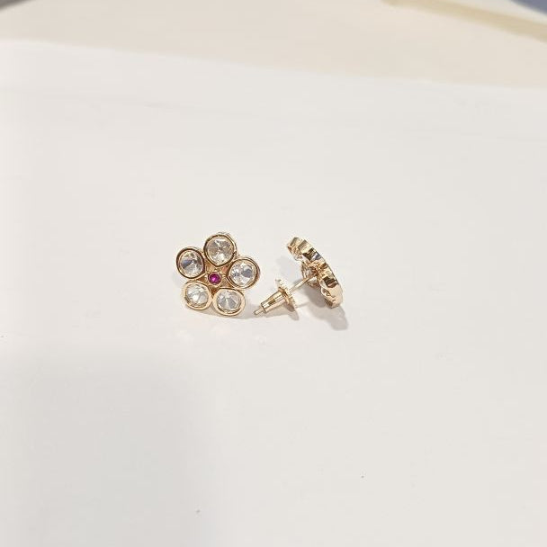 Red Anasia Kundan Studs Gold