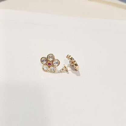 Red Anasia Kundan Studs Gold
