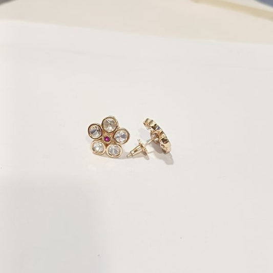 Red Anasia Kundan Studs Gold