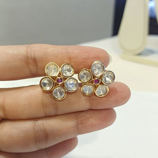 Red Anasia Kundan Studs Gold