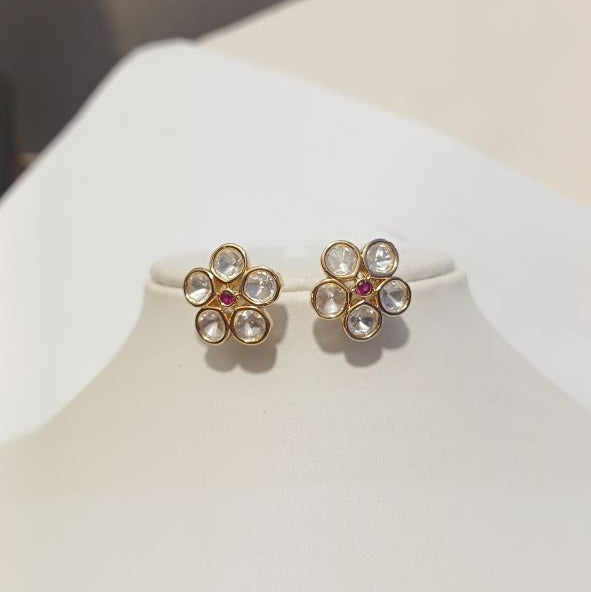 Red Anasia Kundan Studs Earrings with Carat Gold Plating on Brass