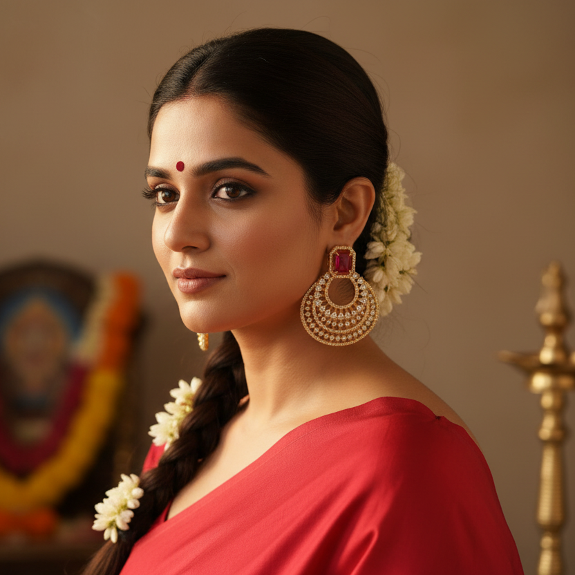 Red Celina Chandbali Gold