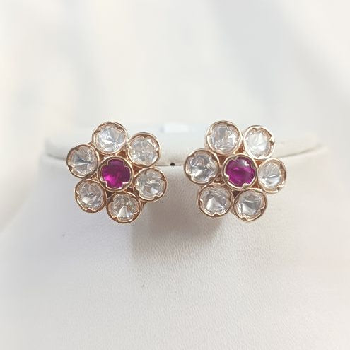 Gold Devina Kundan Studs Earrings in Carat Plating 