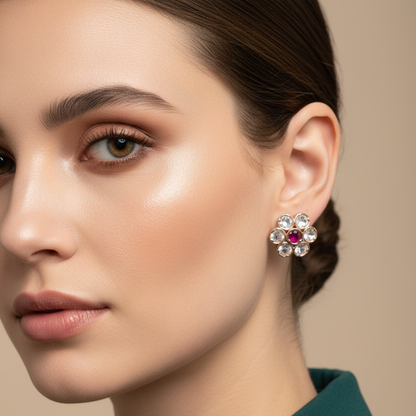 Red Devina Kundan Studs