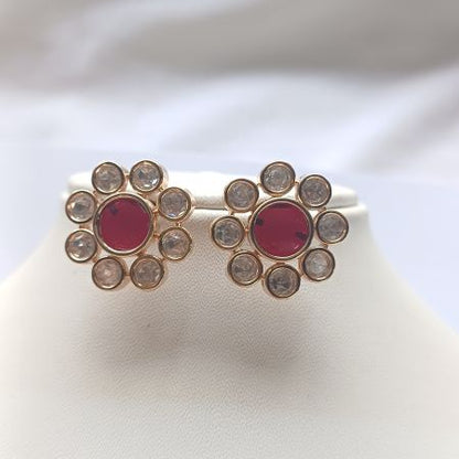 Red Dhanvi Kundan Studs Gold