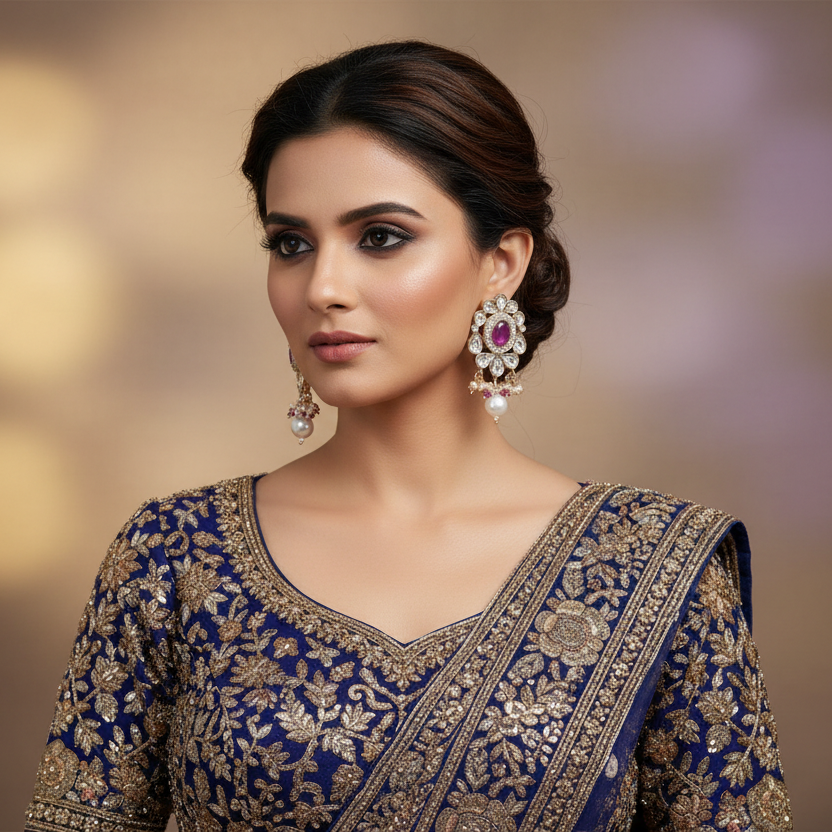 Pink Dhara Kundan Drop Gold