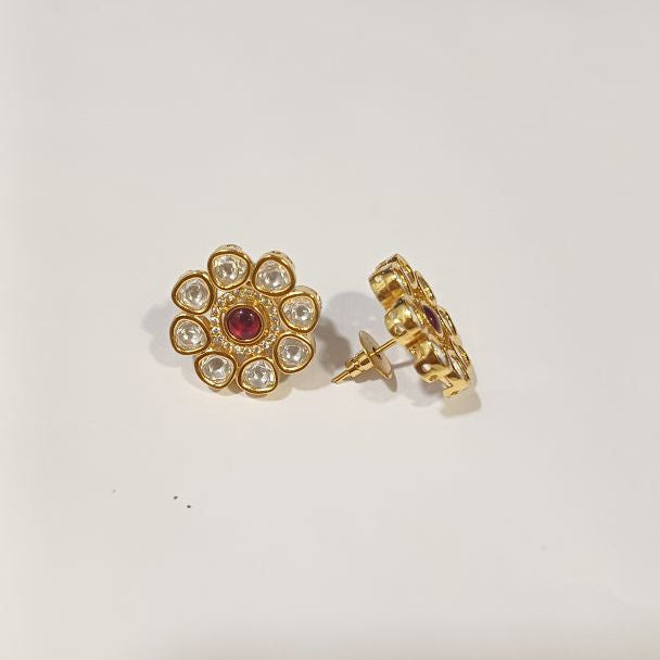 Red Floral Kundan Studs