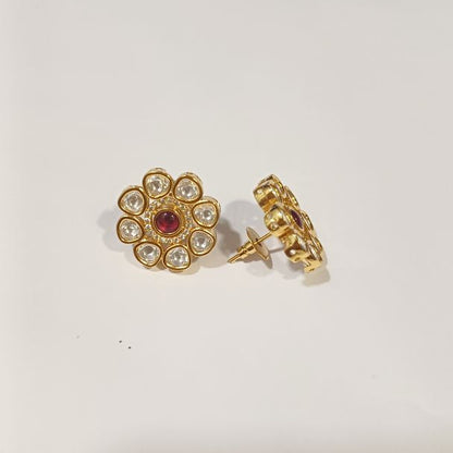 Red Floral Kundan Studs