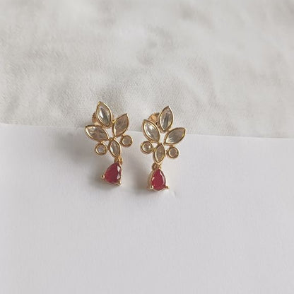 Red Gill Kundan Studs with Carat Plating on Brass