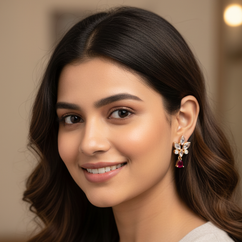 Red Gill Kundan Studs Gold