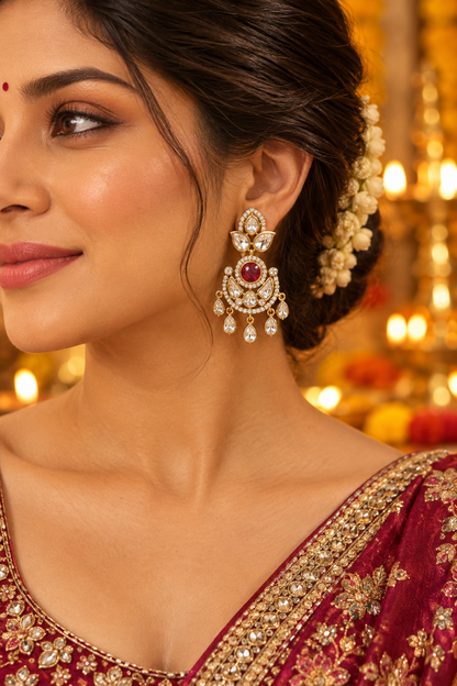 Red Harshi Kundan Chandbali