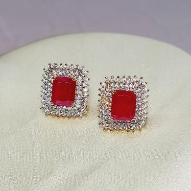 AD Red Hiral Studs Earrings