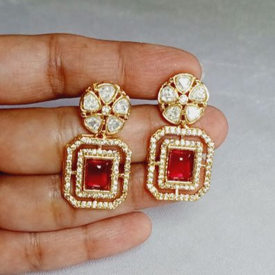 Red Irisa Kundan Drop Earrings