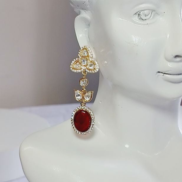 Red Kavya Kundan Dangler