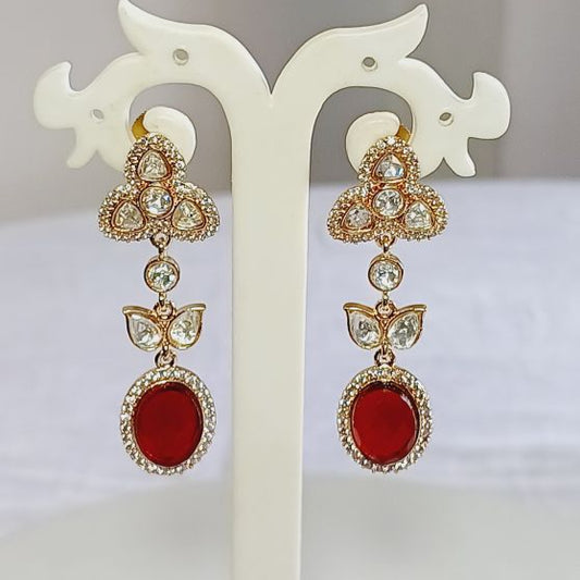 Red Kavya Kundan Dangle Earrings