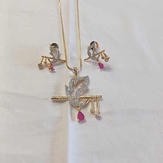 Red Krishna Diamond Pendant Set