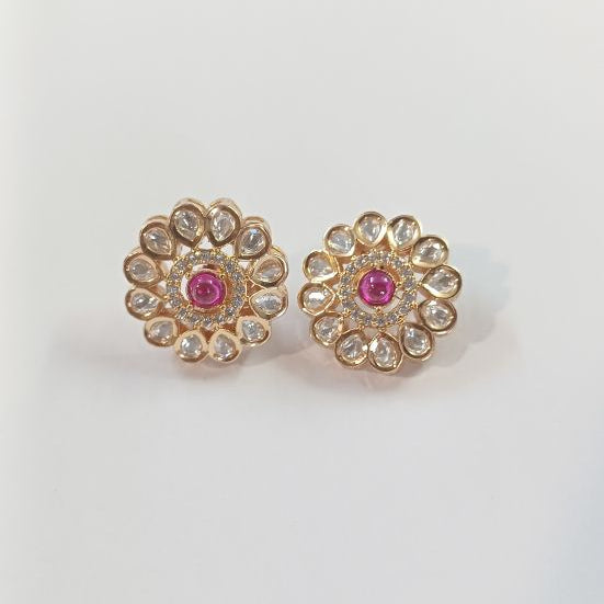 Red Miraal Kundan Studs