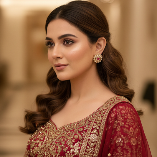 Red Miraal Kundan Studs