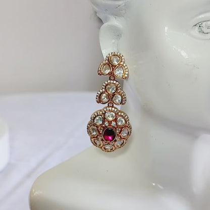 Red Mukta Kundan Dangler