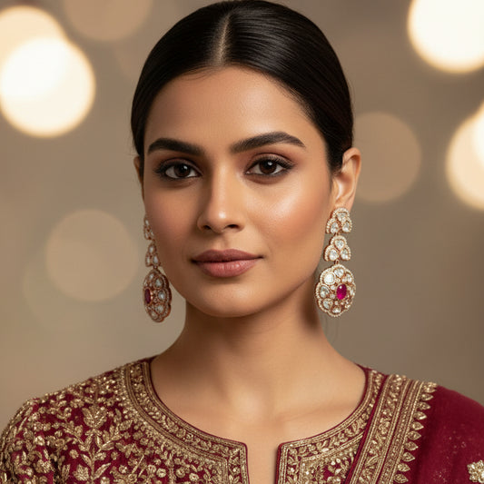 Red Mukta Kundan Dangler