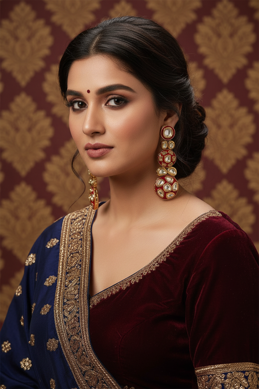Red Naini Kundan Dangler