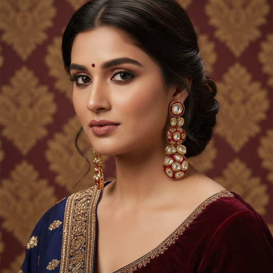 Red Naini Kundan Dangler