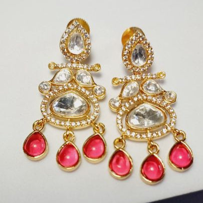 Red Nirvi Kundan Danglers Gold