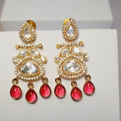 Red Nirvi Kundan Danglers Gold