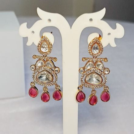 Red Nirvi Kundan Dangle Earrings