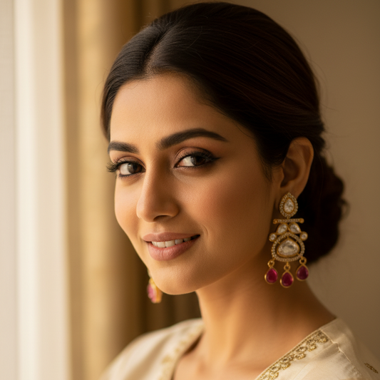 Red Nirvi Kundan Danglers Gold