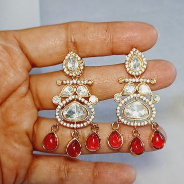 Red Nirvi Kundan Danglers Gold