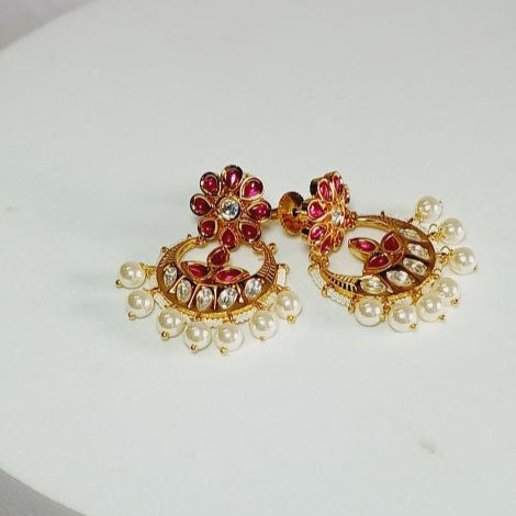 Red Ramya Kundan Chandbali Earrings